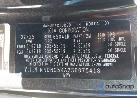 2025 Kia Carnival Mpv Hybrid Ex from USA, damaged, VIN KNDNC5KA2S6075413